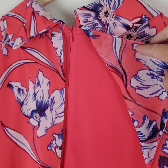 Jessica Howard Floral Coral Dress.  Sleeveless. Overlay of dress is open down ba - Picture 8 of 15